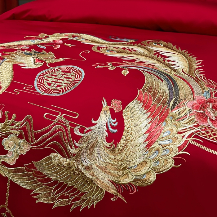 91家纺网 家纺一手货源 找家纺 (总) 缔缦 2022新款秋冬婚庆长绒棉刺绣多件套-龙凤贺喜