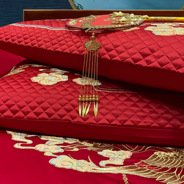 91家纺网 家纺一手货源 找家纺 (总) 缔缦 2022新款秋冬婚庆长绒棉刺绣多件套-龙凤贺喜