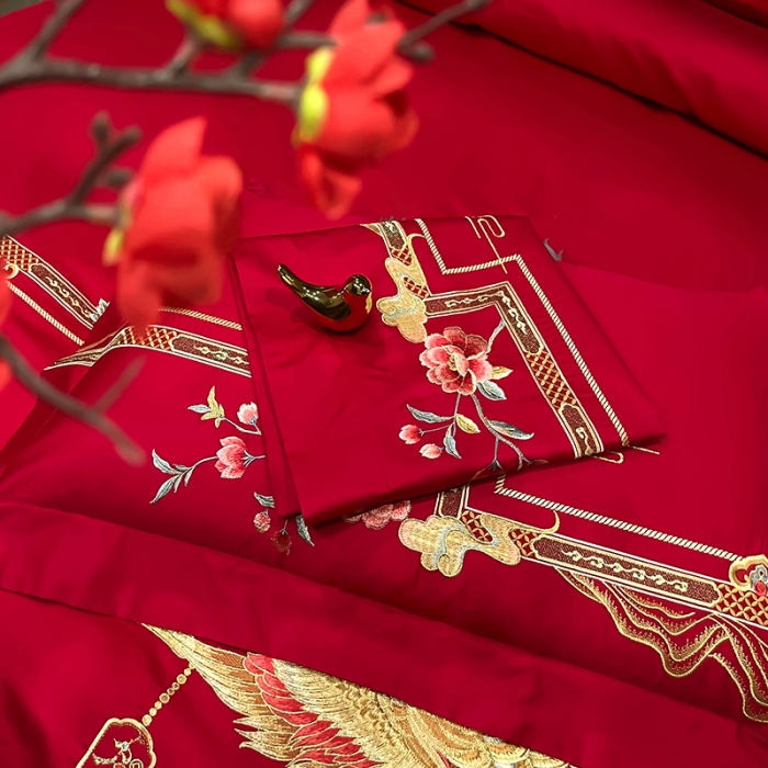 91家纺网 家纺一手货源 找家纺 (总) 缔缦 2022新款秋冬婚庆长绒棉刺绣多件套-龙凤贺喜