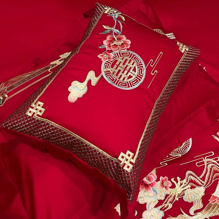 91家纺网 家纺一手货源 找家纺 (总) 缔缦 2022新款秋冬婚庆长绒棉刺绣多件套-龙凤贺喜