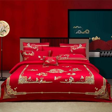 91家纺网 家纺一手货源 找家纺 (总) 缔缦 2022新款秋冬婚庆长绒棉刺绣多件套-百子千禧