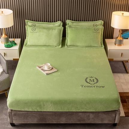 91家纺网 家纺一手货源 找家纺 麦瑞家纺 2024新款水晶绒刺绣床笠三件套 薄荷绿