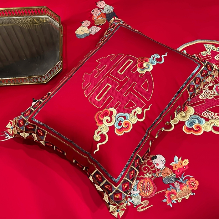 91家纺网 家纺一手货源 找家纺 (总) 缔缦 2022新款秋冬婚庆长绒棉刺绣多件套-百子千禧