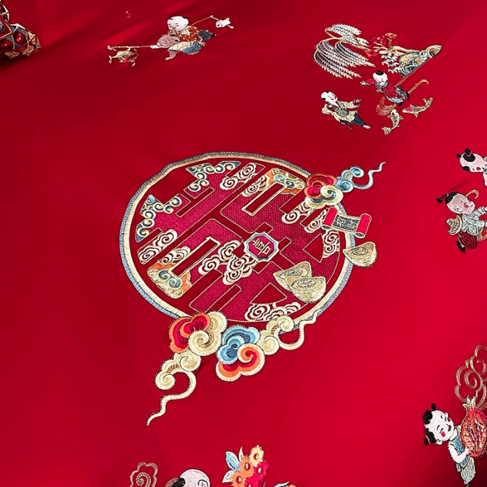 91家纺网 家纺一手货源 找家纺 (总) 缔缦 2022新款秋冬婚庆长绒棉刺绣多件套-百子千禧