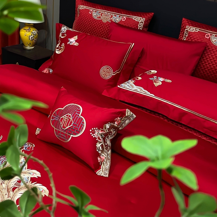 91家纺网 家纺一手货源 找家纺 (总) 缔缦 2022新款秋冬婚庆长绒棉刺绣多件套-佳偶天成