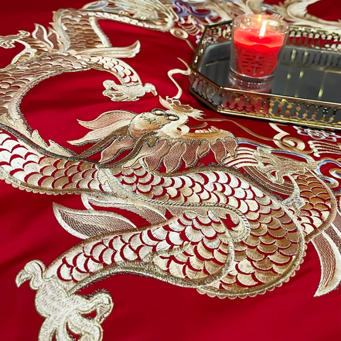 91家纺网 家纺一手货源 找家纺 (总) 缔缦 2022新款秋冬婚庆长绒棉刺绣多件套-佳偶天成