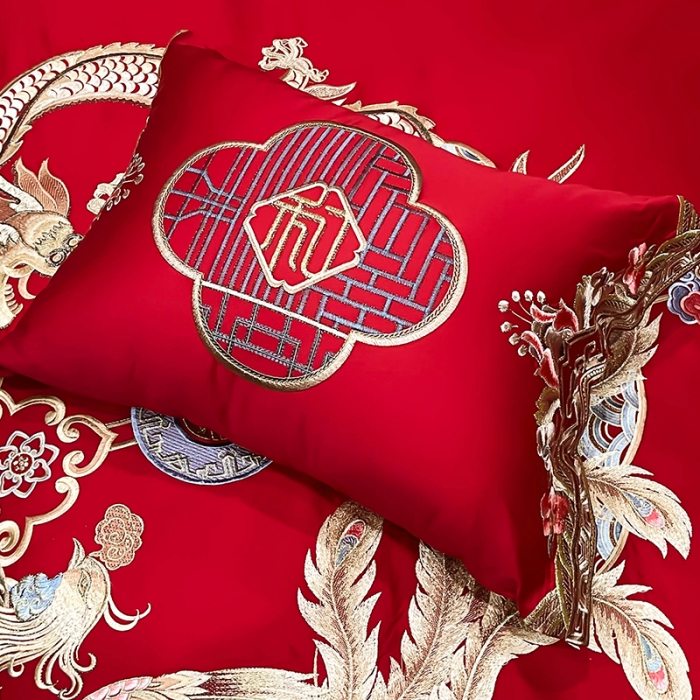 91家纺网 家纺一手货源 找家纺 (总) 缔缦 2022新款秋冬婚庆长绒棉刺绣多件套-佳偶天成