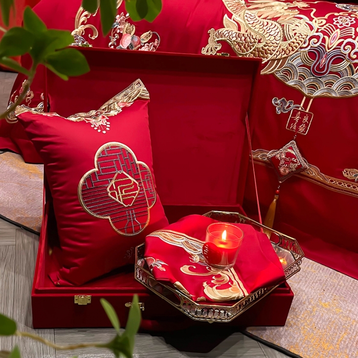 91家纺网 家纺一手货源 找家纺 (总) 缔缦 2022新款秋冬婚庆长绒棉刺绣多件套-佳偶天成