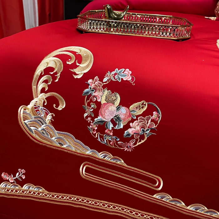 91家纺网 家纺一手货源 找家纺 (总) 缔缦 2022新款秋冬婚庆长绒棉刺绣多件套-佳偶天成