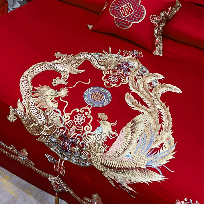 91家纺网 家纺一手货源 找家纺 (总) 缔缦 2022新款秋冬婚庆长绒棉刺绣多件套-佳偶天成