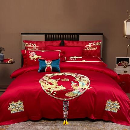 91家纺网 家纺一手货源 找家纺 (总) 缔缦 2022新款秋冬婚庆长绒棉刺绣多件套-双喜临门