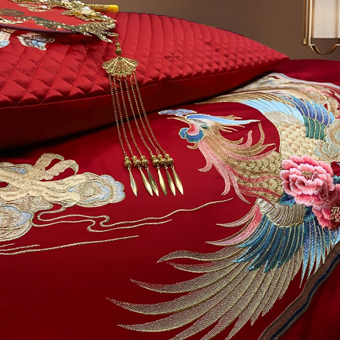 91家纺网 家纺一手货源 找家纺 (总) 缔缦 2022新款秋冬婚庆长绒棉刺绣多件套-双喜临门