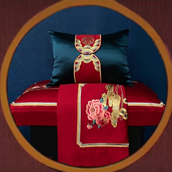 91家纺网 家纺一手货源 找家纺 (总) 缔缦 2022新款秋冬婚庆长绒棉刺绣多件套-双喜临门