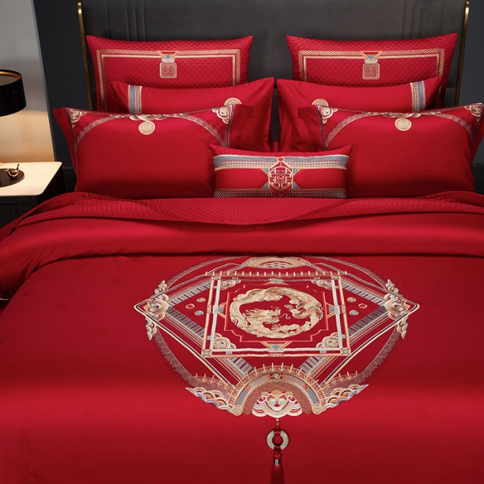 91家纺网 家纺一手货源 找家纺 (总) 缔缦 2022新款秋冬婚庆长绒棉刺绣多件套-宫廷富贵