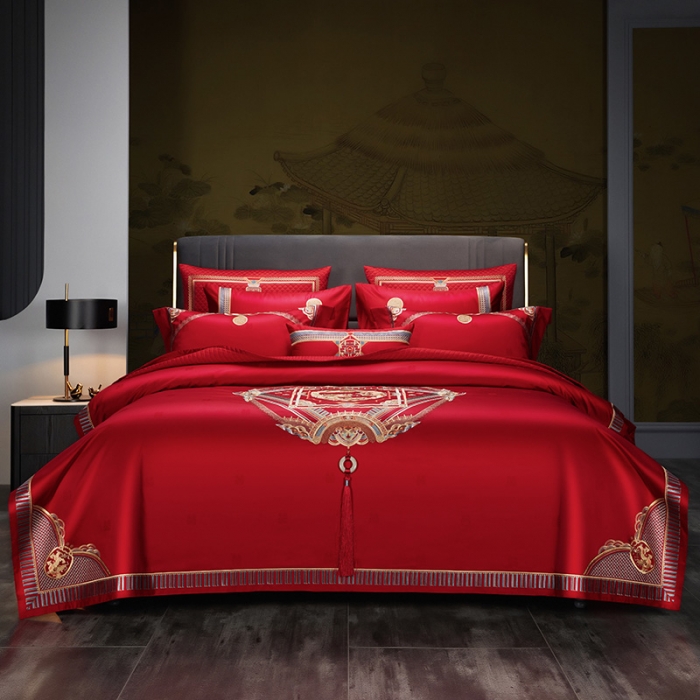 91家纺网 家纺一手货源 找家纺 (总) 缔缦 2022新款秋冬婚庆长绒棉刺绣多件套-宫廷富贵