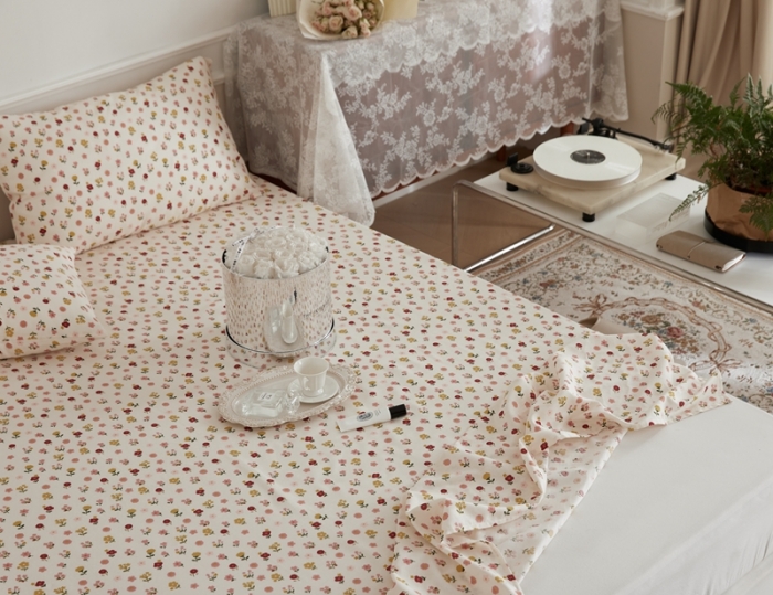 91家纺网 家纺一手货源 找家纺 （总）时光里 2022新款双层纱印花床单床笠