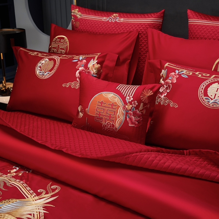 91家纺网 家纺一手货源 找家纺 (总) 缔缦 2022新款秋冬婚庆长绒棉刺绣多件套-和和美美