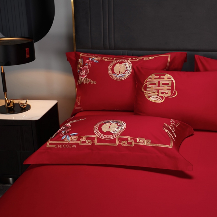 91家纺网 家纺一手货源 找家纺 (总) 缔缦 2022新款秋冬婚庆长绒棉刺绣多件套-和和美美