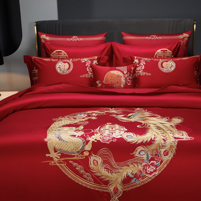 91家纺网 家纺一手货源 找家纺 (总) 缔缦 2022新款秋冬婚庆长绒棉刺绣多件套-和和美美