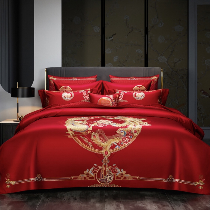 91家纺网 家纺一手货源 找家纺 (总) 缔缦 2022新款秋冬婚庆长绒棉刺绣多件套-和和美美