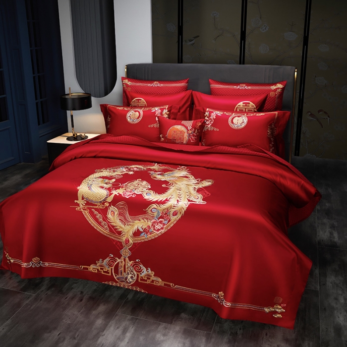 91家纺网 家纺一手货源 找家纺 (总) 缔缦 2022新款秋冬婚庆长绒棉刺绣多件套-和和美美