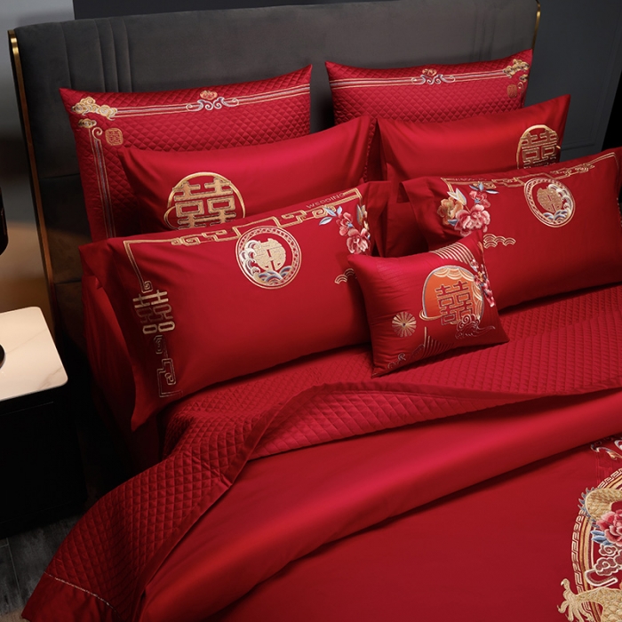 91家纺网 家纺一手货源 找家纺 (总) 缔缦 2022新款秋冬婚庆长绒棉刺绣多件套-和和美美