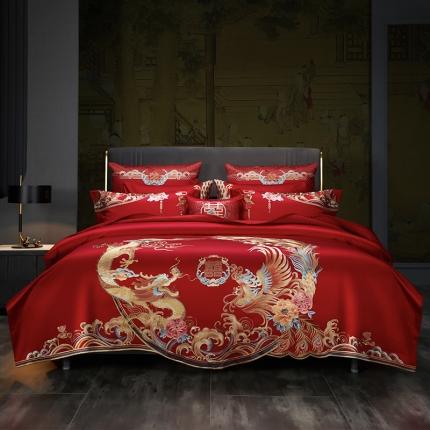 91家纺网 家纺一手货源 找家纺 (总) 缔缦 2022新款秋冬婚庆长绒棉刺绣多件套-龙凤如意