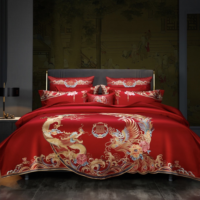 91家纺网 家纺一手货源 找家纺 (总) 缔缦 2022新款秋冬婚庆长绒棉刺绣多件套-龙凤如意