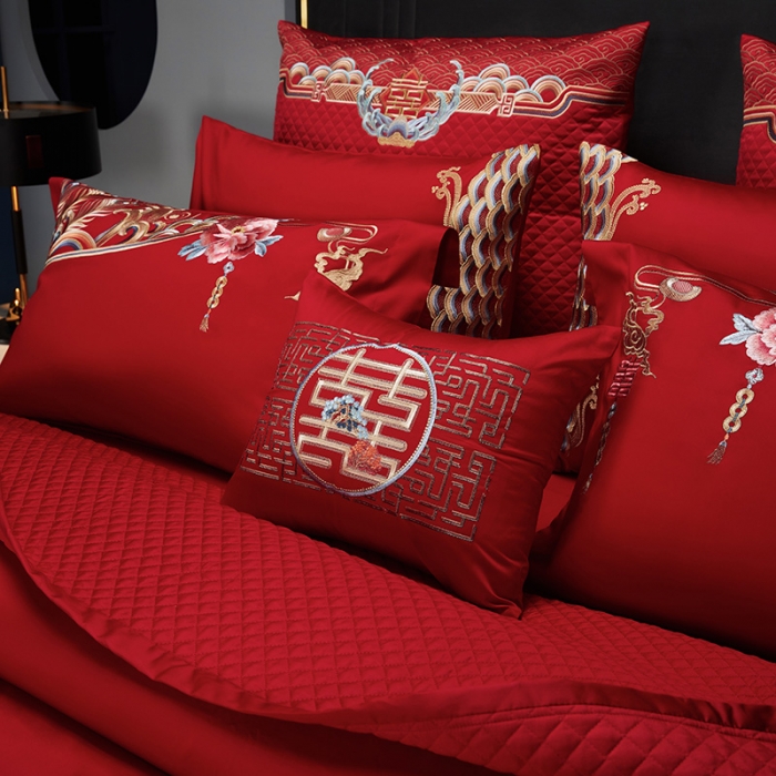 91家纺网 家纺一手货源 找家纺 (总) 缔缦 2022新款秋冬婚庆长绒棉刺绣多件套-龙凤如意