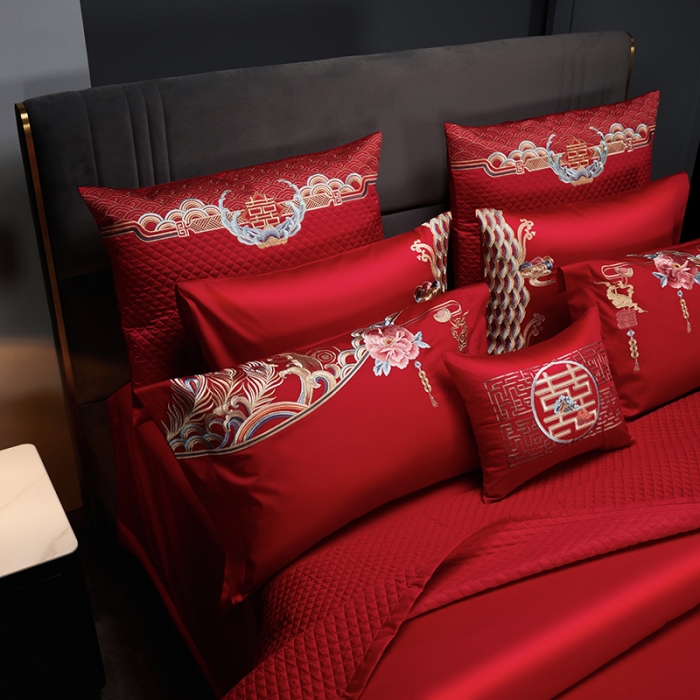 91家纺网 家纺一手货源 找家纺 (总) 缔缦 2022新款秋冬婚庆长绒棉刺绣多件套-龙凤如意