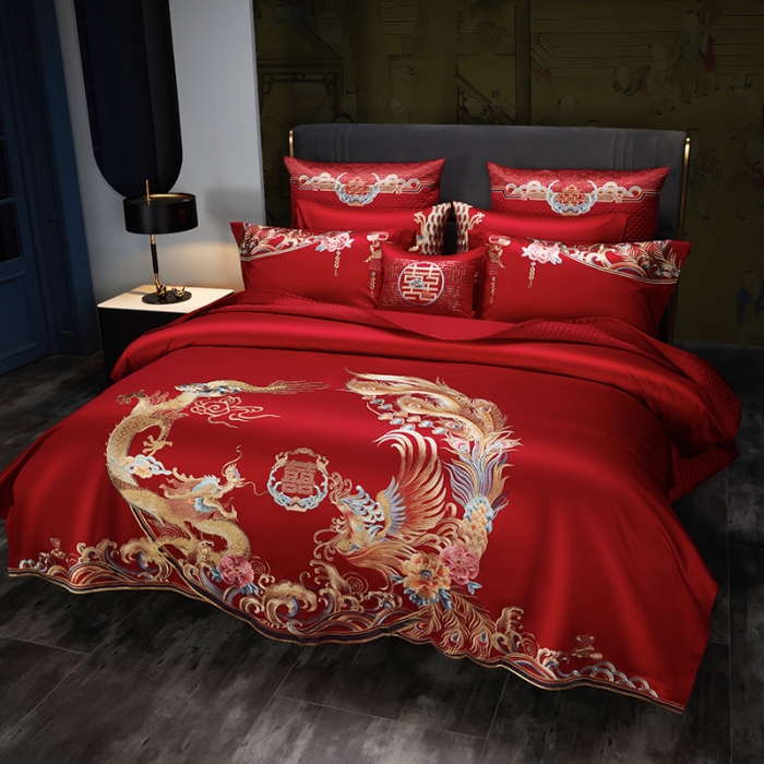 91家纺网 家纺一手货源 找家纺 (总) 缔缦 2022新款秋冬婚庆长绒棉刺绣多件套-龙凤如意