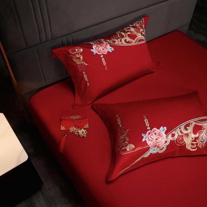 91家纺网 家纺一手货源 找家纺 (总) 缔缦 2022新款秋冬婚庆长绒棉刺绣多件套-龙凤如意