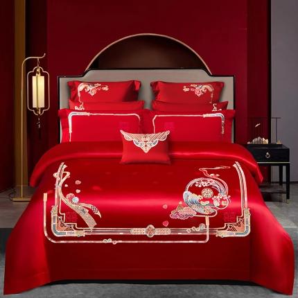 91家纺网 家纺一手货源 找家纺 柏拉图 100支提花长绒棉轻奢简约婚庆四件套多件套 花嫁喜事