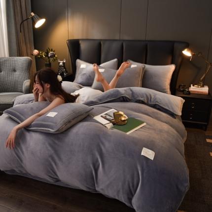 啊雅家居 2026新款纯色包边双面牛奶绒四件套 包灰色