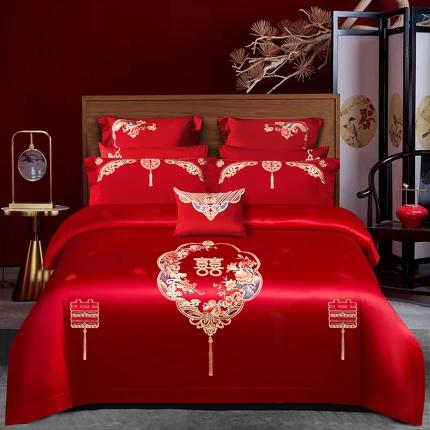 91家纺网 家纺一手货源 找家纺 柏拉图 100支提花长绒棉轻奢简约婚庆四件套多件套 喜结连理