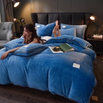 啊雅家居 2026新款纯色包边双面牛奶绒四件套 包克莱因蓝
