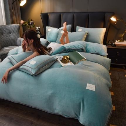 啊雅家居 2026新款纯色包边双面牛奶绒四件套 包水绿