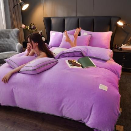 啊雅家居 2026新款纯色包边双面牛奶绒四件套 包紫色