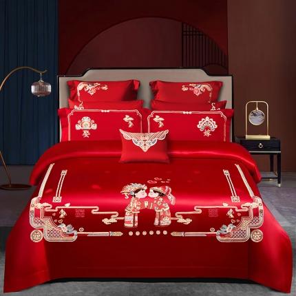 91家纺网 家纺一手货源 找家纺 柏拉图 100支提花长绒棉轻奢简约婚庆四件套多件套 相爱一生