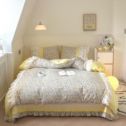 91家纺网 家纺一手货源 找家纺 漫调 2022新款全棉小碎花床盖系列-ins家居风 日落黄