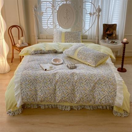 91家纺网 家纺一手货源 找家纺 漫调 2022新款全棉小碎花床盖系列-法式复古风 日落黄