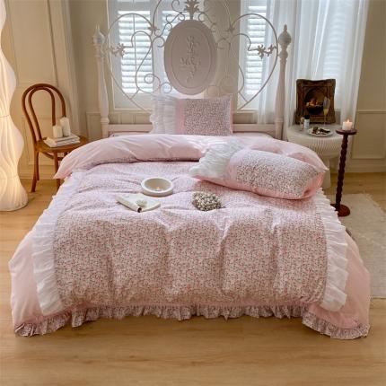 91家纺网 家纺一手货源 找家纺 漫调 2022新款全棉小碎花床盖系列-法式复古风 蔷薇粉