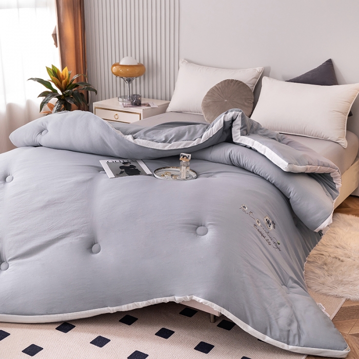 91家纺网 家纺一手货源 找家纺 盈超2023新款山茶花抗菌立体大豆被冬被 兰灰色