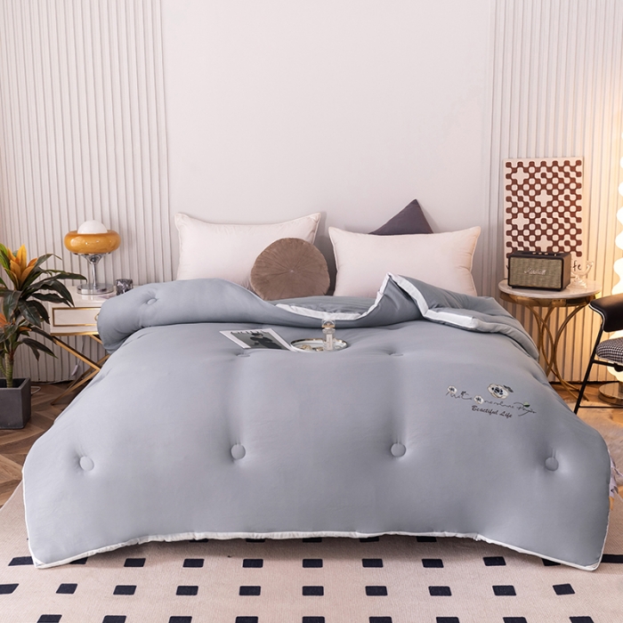 91家纺网 家纺一手货源 找家纺 盈超2023新款山茶花抗菌立体大豆被冬被 兰灰色