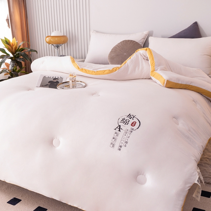 91家纺网 家纺一手货源 找家纺 盈超2023新款山茶花抗菌立体大豆被冬被 奶白色