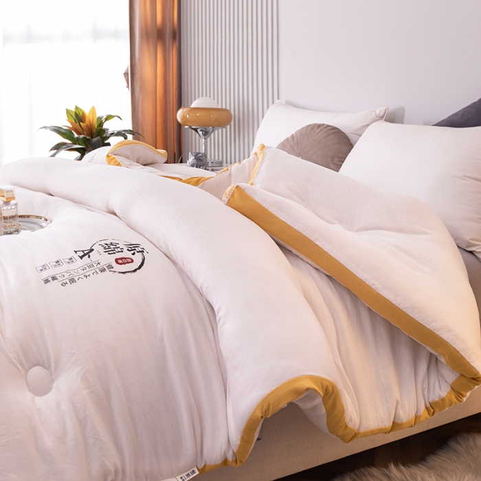 91家纺网 家纺一手货源 找家纺 盈超2023新款山茶花抗菌立体大豆被冬被 奶白色