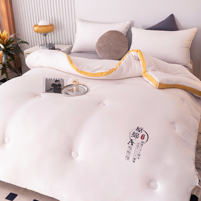 91家纺网 家纺一手货源 找家纺 盈超2023新款山茶花抗菌立体大豆被冬被 奶白色