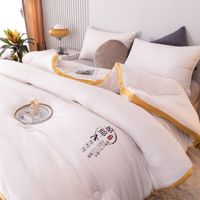 91家纺网 家纺一手货源 找家纺 盈超2023新款山茶花抗菌立体大豆被冬被 奶白色