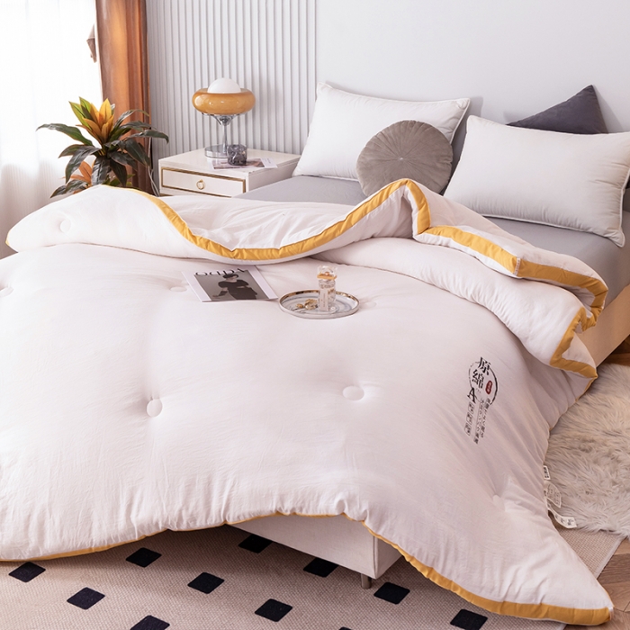 91家纺网 家纺一手货源 找家纺 盈超2023新款山茶花抗菌立体大豆被冬被 奶白色