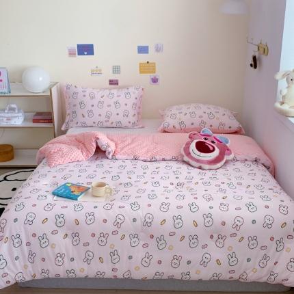 91家纺网 家纺一手货源 找家纺 星期八 2022新款针织棉豆豆被被子被芯 粉兔